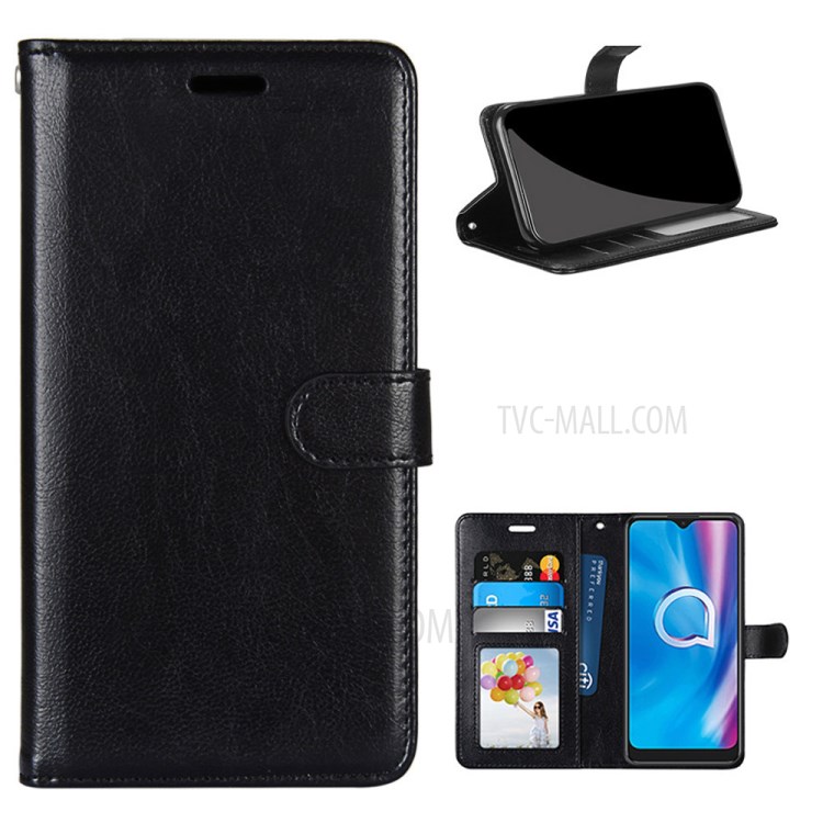 Solid Color Surface Leather Stand Cover for Alcatel 1SE (2020) - Black-1