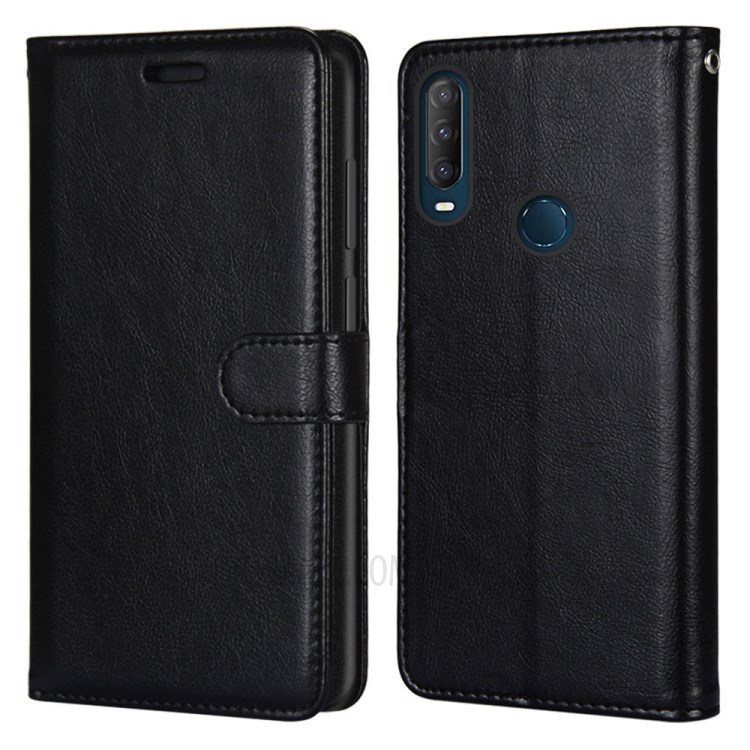 Solid Color Surface Leather Stand Cover for Alcatel 1SE (2020) - Black-2