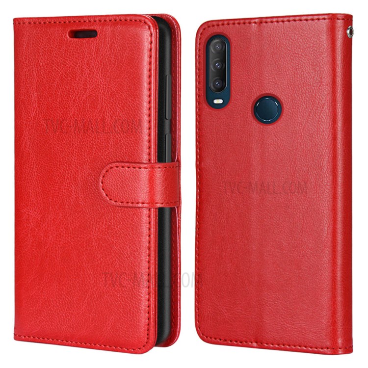 Solid Color Surface Leather Stand Cover for Alcatel 1SE (2020) - Red-2