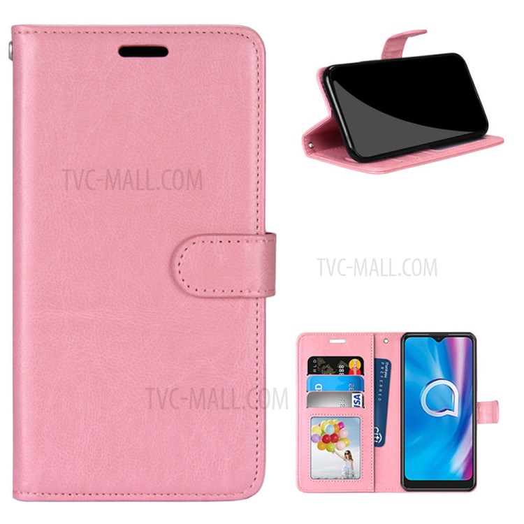 Solid Color Surface Leather Stand Cover for Alcatel 1SE (2020) - Pink-1