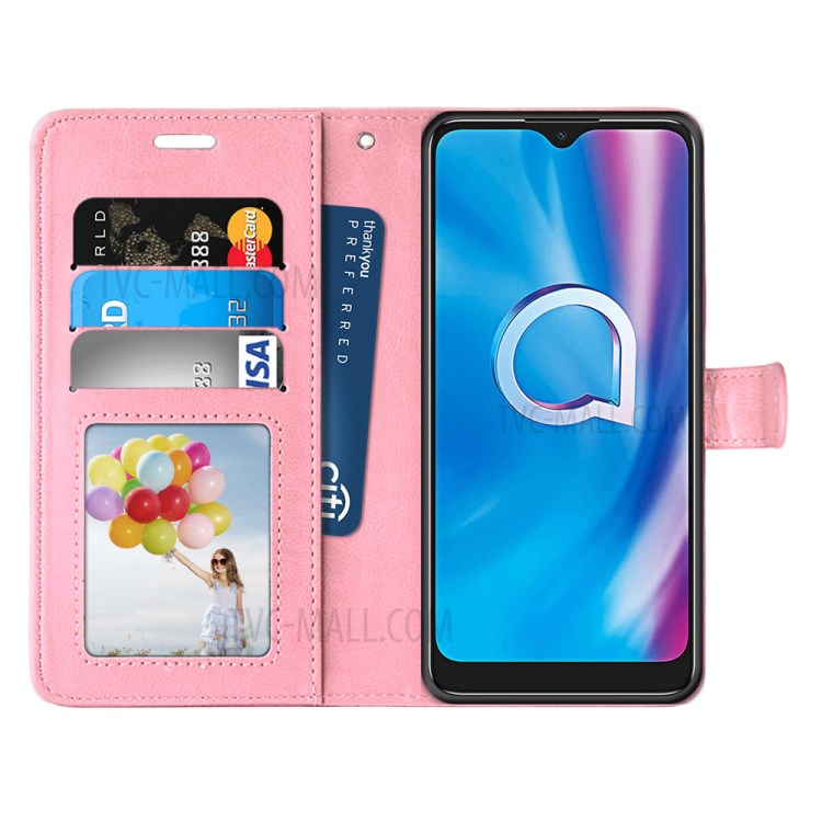 Solid Color Surface Leather Stand Cover for Alcatel 1SE (2020) - Pink-3