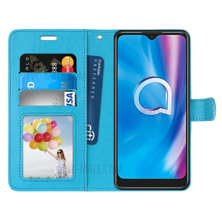 Solid Color Surface Leather Stand Cover for Alcatel 1SE (2020) - Blue-3