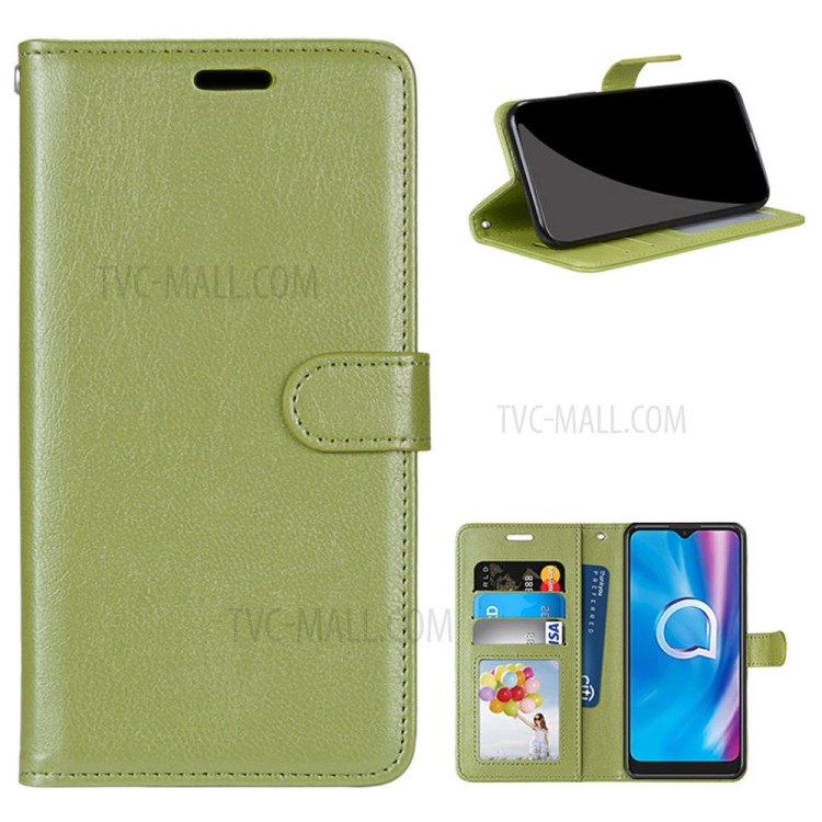 Solid Color Surface Leather Stand Cover for Alcatel 1SE (2020) - Green-1