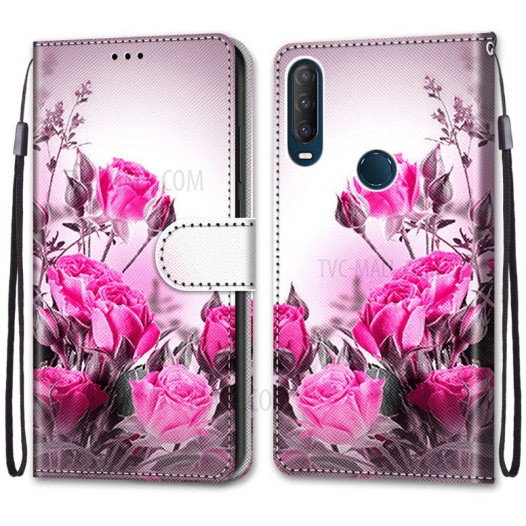 Pattern Printing Cross Texture Leather Wallet Phone Cover with Strap for Alcatel 1SE (2020) - Rose-2