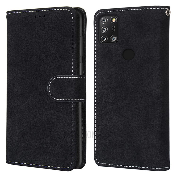 Retro Matte with 3 Card Slots Unique Design Surface Leather Phone Shell for Alcatel 3X (2020) - Black-2