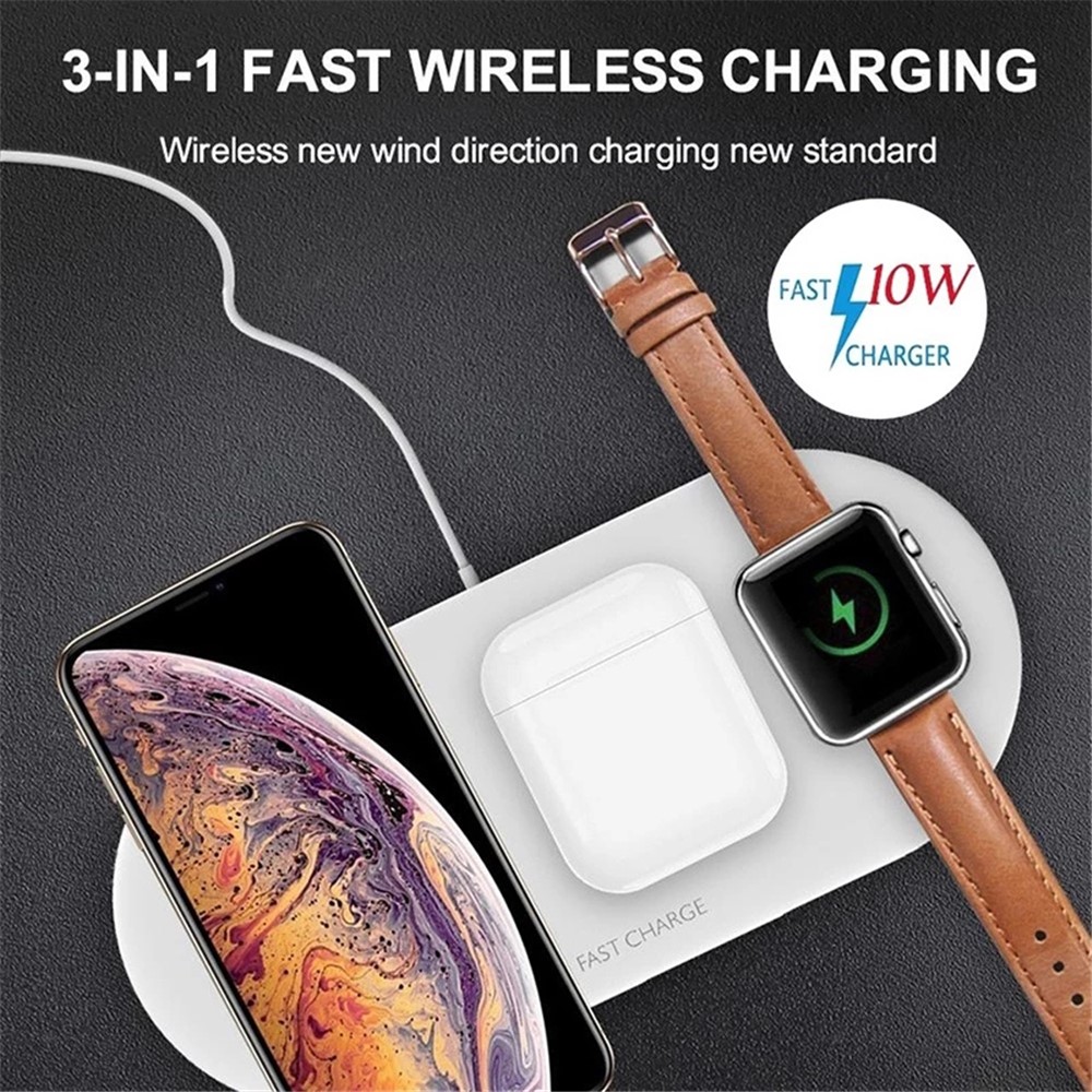 W48 3 in 1 Wireless Charger Simple Fashion Style for Apple iPhone/Watch/AirPods - Black-2