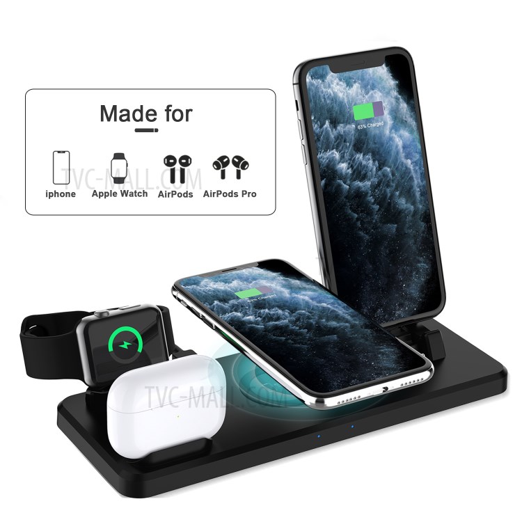 15W Multi-function 6 in 1 Fast Charging Wireless Charger - Black-2