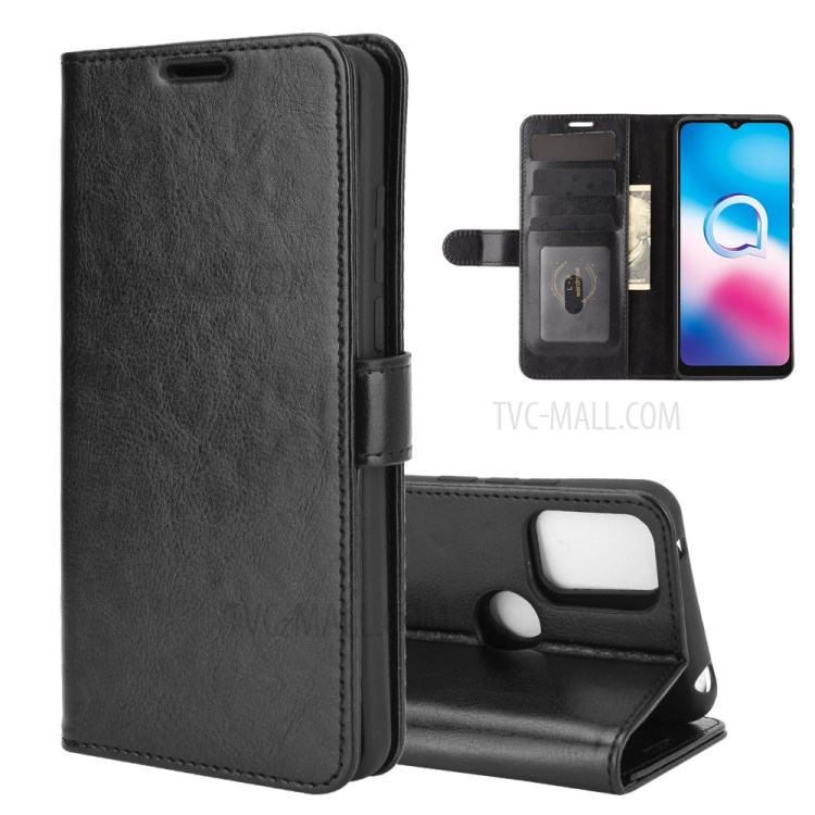 Crazy Horse Texture Leather Wallet Cell Phone Protective Case for Alcatel 3X (2020) - Black-8