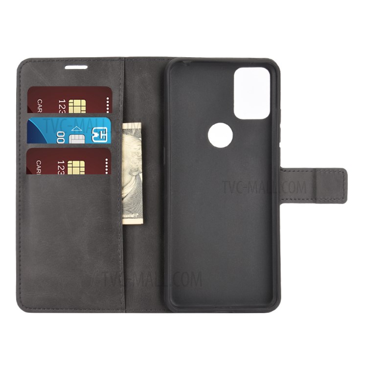 Square-Buckle Leather Wallet Phone Cover for Alcatel 3X (2020) - Black-3