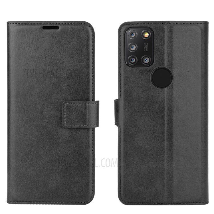 Square-Buckle Leather Wallet Phone Cover for Alcatel 3X (2020) - Black-6