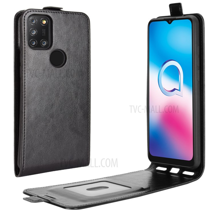 Crazy Horse Leather Vertical Flip Cover for Alcatel 3X (2020) - Black-1