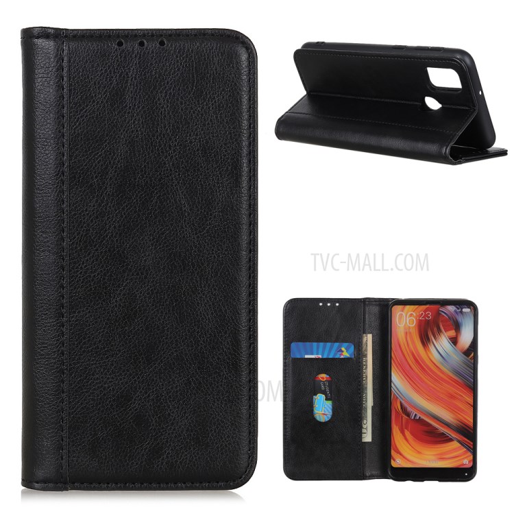 Auto-absorbed Litchi Texture Split Leather Protection Case for Alcatel 3X (2020) - Black-1