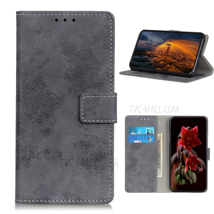 Vintage Style Magnetic Leather Stand Case for Alcatel 3X (2020) - Grey-1