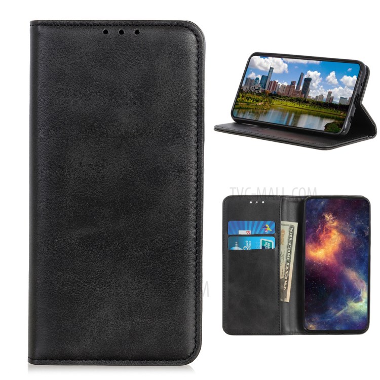 Auto-absorbed PU Leather Wallet Stand Protective Phone Shell for Alcatel 3X (2020) - Black-1