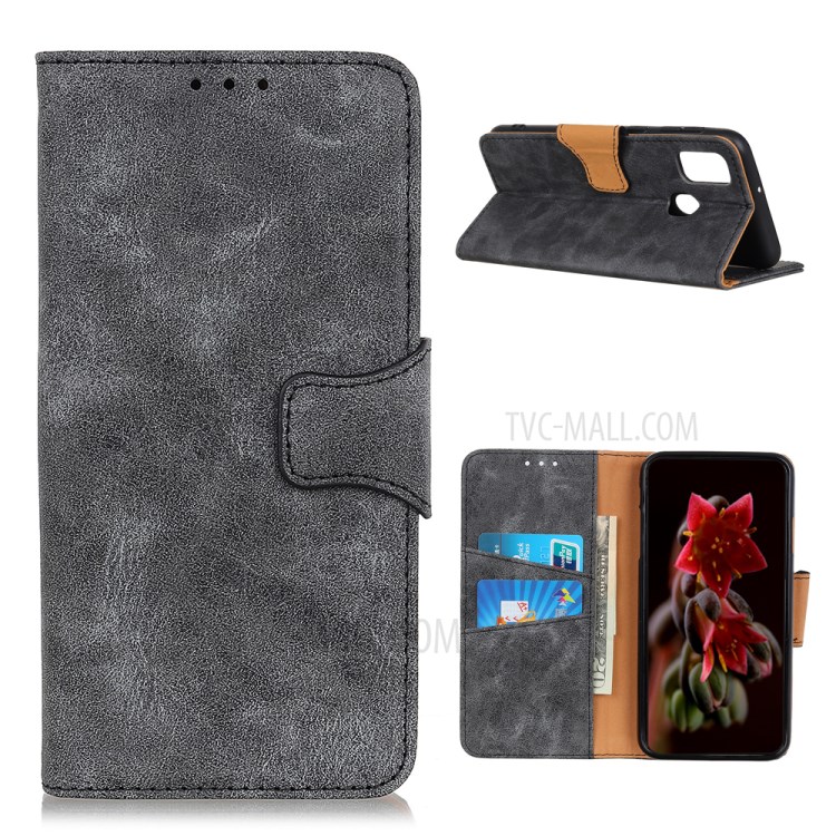 Vintage Style PU Leather Wallet Stand Case with Card Slots for Alcatel 3X (2020) - Grey-1