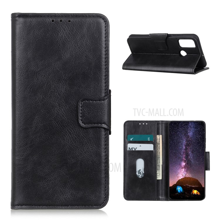 Crazy Horse Texture Leather Wallet Stand Cover for Alcatel 3X (2020) - Black-1