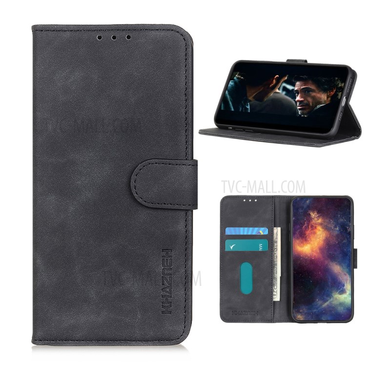 KHAZNEH Vintage Leather Phone Protection Case with Card Slots and Cash Pocket for Alcatel 3X (2020) - Black-1