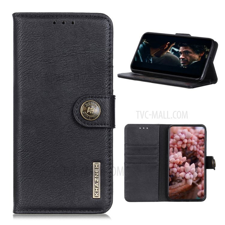 KHAZNEH Leather Wallet Stand Phone Cover Shell for Alcatel 3X (2020) - Black-1