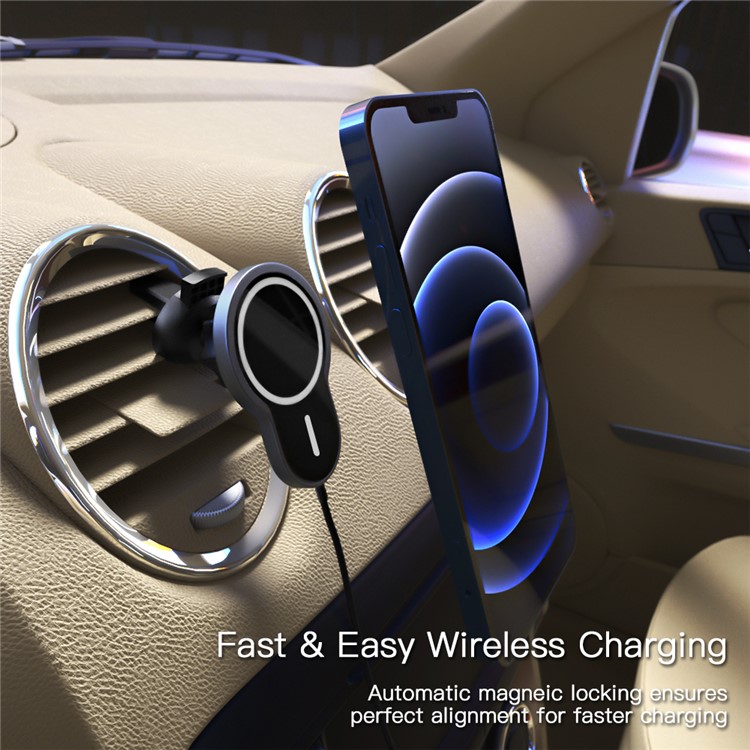 15W Wireless Magnetic Adsorbable Magsafe Fast Charging Car Air Vent Charger for iPhone 12 Pro Max-4