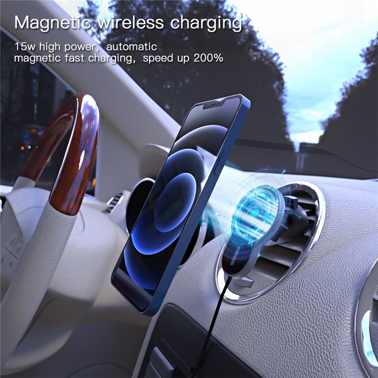 15W Wireless Magnetic Adsorbable Magsafe Fast Charging Car Air Vent Charger for iPhone 12 Pro Max-7