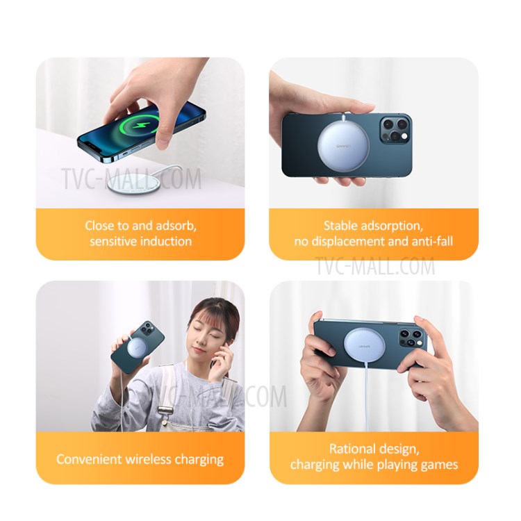 USAMS US-CD160 W2 Zinc Alloy Ultra-thin Magnetic Fast Wireless Charger 15W with Charging Cable-4
