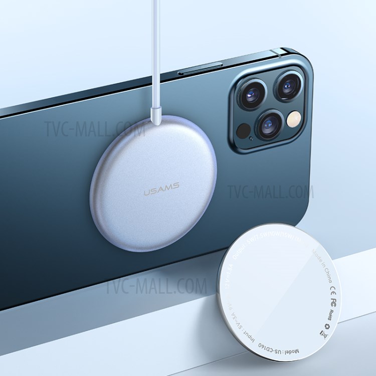 USAMS US-CD160 W2 Zinc Alloy Ultra-thin Magnetic Fast Wireless Charger 15W with Charging Cable-7