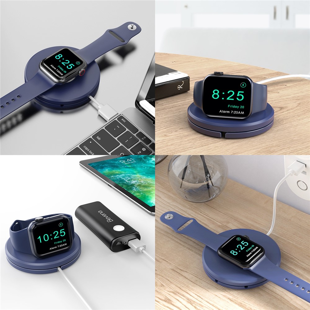 Portable Folding Wireless Charger Cable Winder Stand Dock for Apple Watch Series 6/5/4/3/2/1/SE - Blue-5