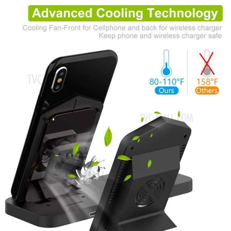 Soporte De Soporte De Base De Cargador Inalámbrico AJWXC001 Con Función De Ventilador De Enfriamiento Para IPhone IWatch AirPods - Negro-11