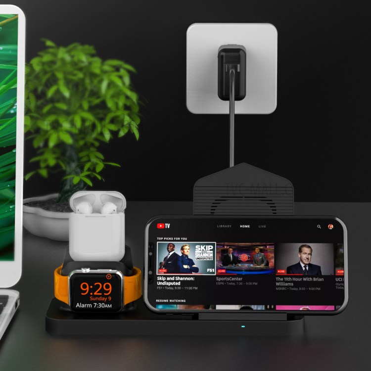 Soporte De Soporte De Base De Cargador Inalámbrico AJWXC001 Con Función De Ventilador De Enfriamiento Para IPhone IWatch AirPods - Negro-18