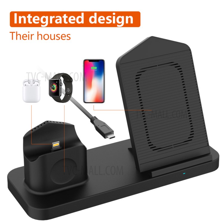Soporte De Soporte De Base De Cargador Inalámbrico AJWXC001 Con Función De Ventilador De Enfriamiento Para IPhone IWatch AirPods - Negro-6