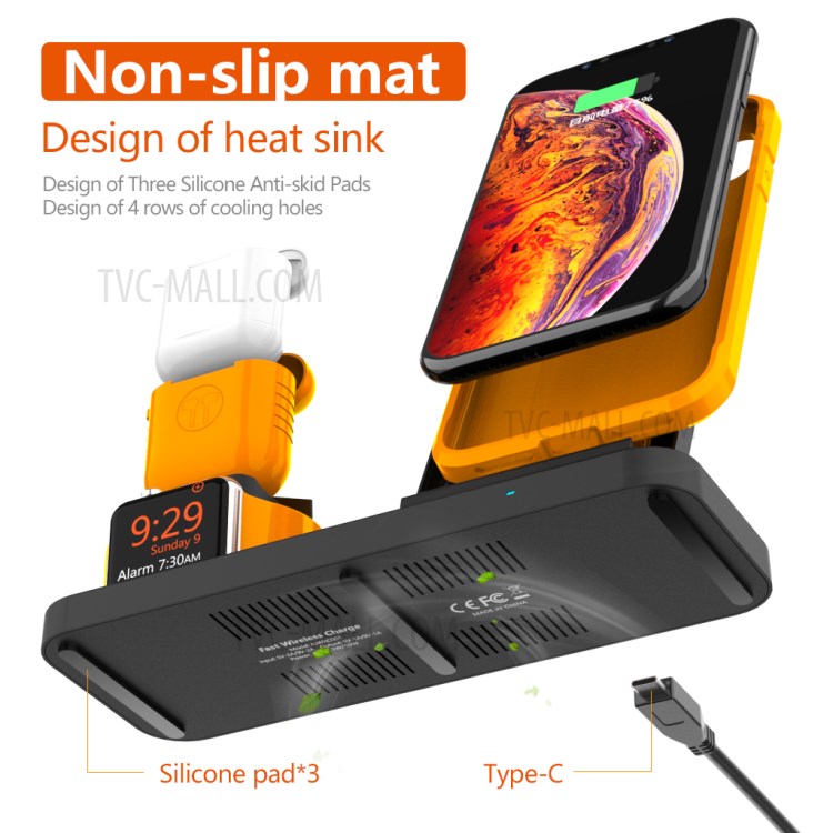 Soporte De Soporte De Base De Cargador Inalámbrico AJWXC001 Con Función De Ventilador De Enfriamiento Para IPhone IWatch AirPods - Negro-8
