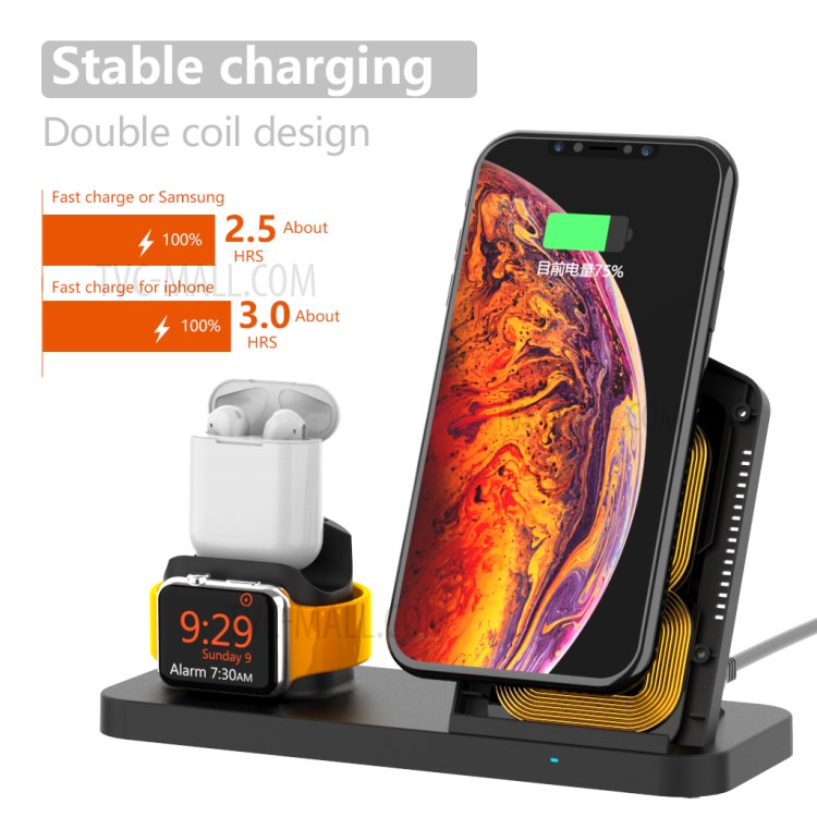 Soporte De Soporte De Base De Cargador Inalámbrico AJWXC001 Con Función De Ventilador De Enfriamiento Para IPhone IWatch AirPods - Negro-9