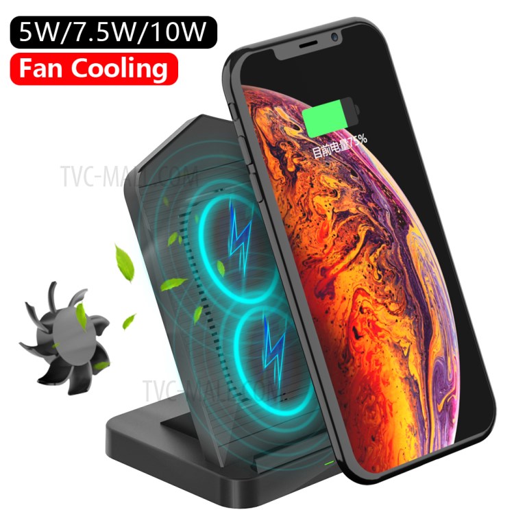 AJWXC006 10W Wireless Charger Mount Stand with Cooling Fan for Qi-enabled Devices - Black-2