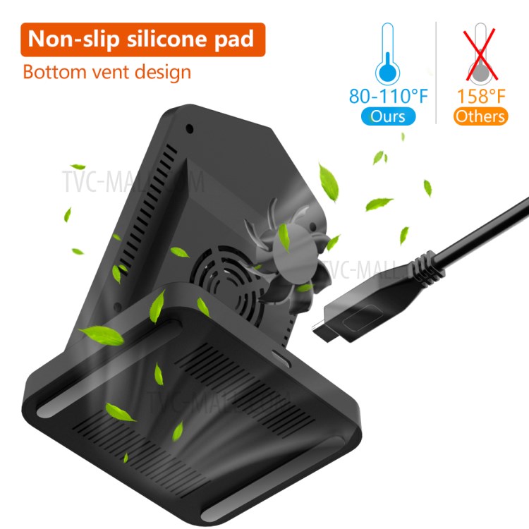 AJWXC006 10W Wireless Charger Mount Stand with Cooling Fan for Qi-enabled Devices - Black-3