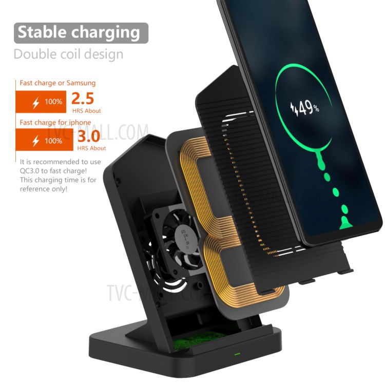 AJWXC006 10W Wireless Charger Mount Stand with Cooling Fan for Qi-enabled Devices - Black-5
