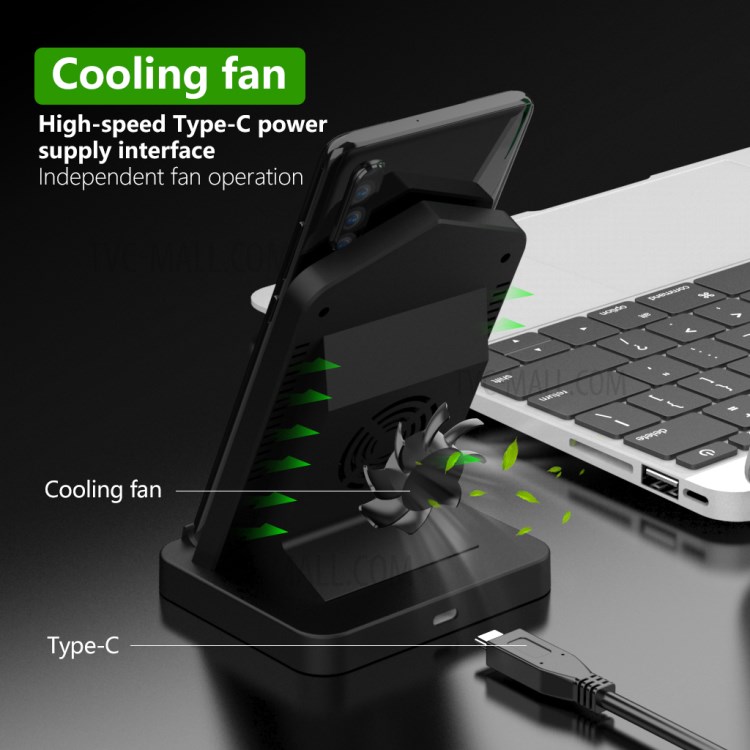 AJWXC006 10W Wireless Charger Mount Stand with Cooling Fan for Qi-enabled Devices - Black-6