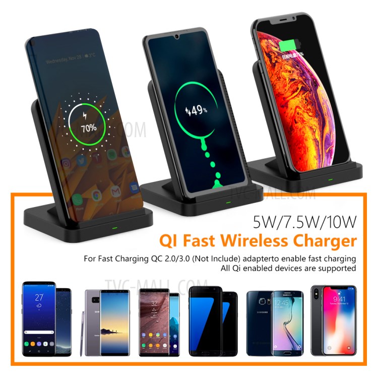 AJWXC006 10W Wireless Charger Mount Stand with Cooling Fan for Qi-enabled Devices - Black-7