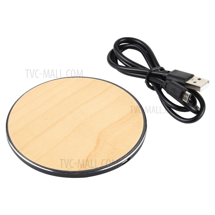 GY-68 Qi Estándar De Madera Redondo 10W Cargador Inalámbrico - Negro-2