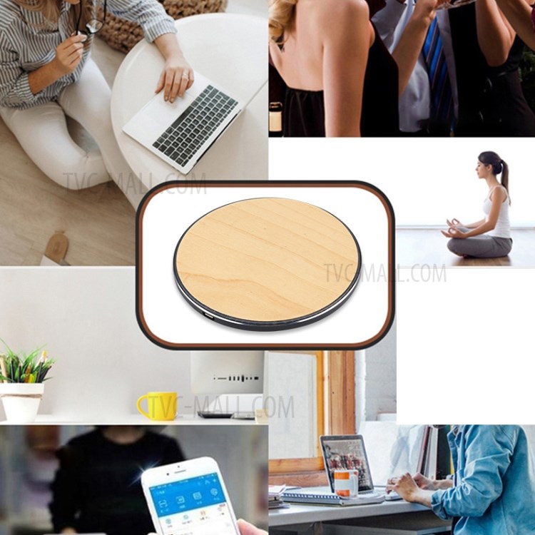 GY-68 Qi Estándar De Madera Redondo 10W Cargador Inalámbrico - Negro-8