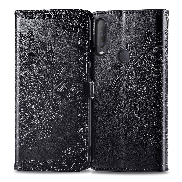Embossed Mandala Flower PU Leather Wallet Stand Design Case for Alcatel 1S (2020) - Black-2
