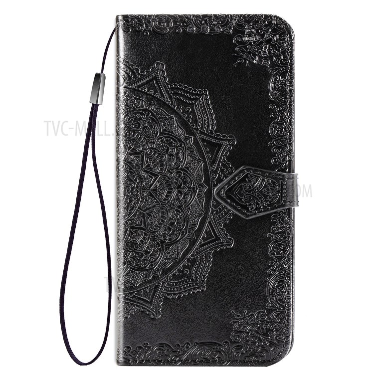 Embossed Mandala Flower PU Leather Wallet Stand Design Case for Alcatel 1S (2020) - Black-3