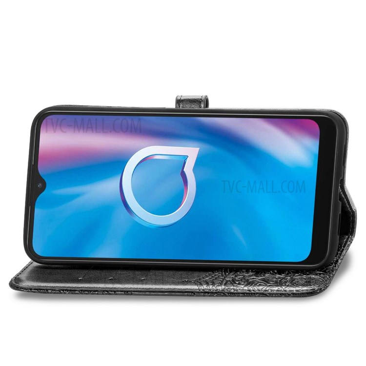 Embossed Mandala Flower PU Leather Wallet Stand Design Case for Alcatel 1S (2020) - Black-7