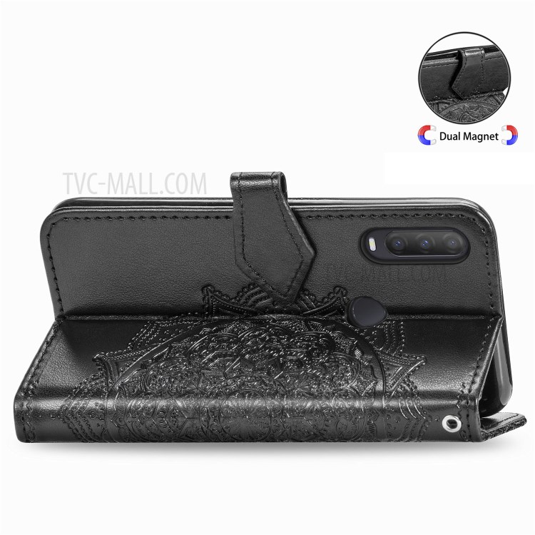 Embossed Mandala Flower PU Leather Wallet Stand Design Case for Alcatel 1S (2020) - Black-8