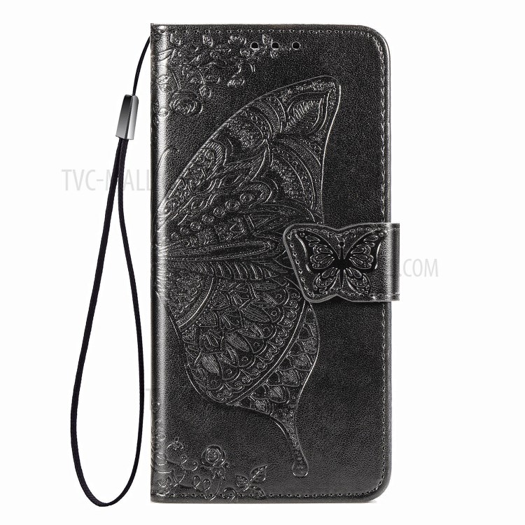 Imprint Big Butterfly Leather Wallet Phone Shell for Alcatel 1S (2020) - Black-10
