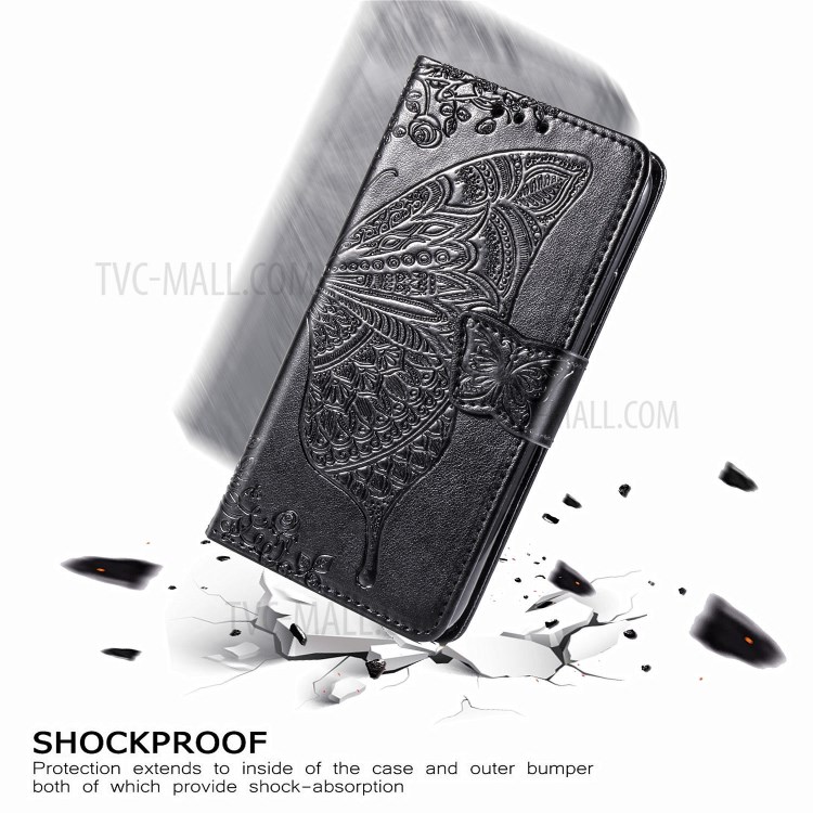 Imprint Big Butterfly Leather Wallet Phone Shell for Alcatel 1S (2020) - Black-12