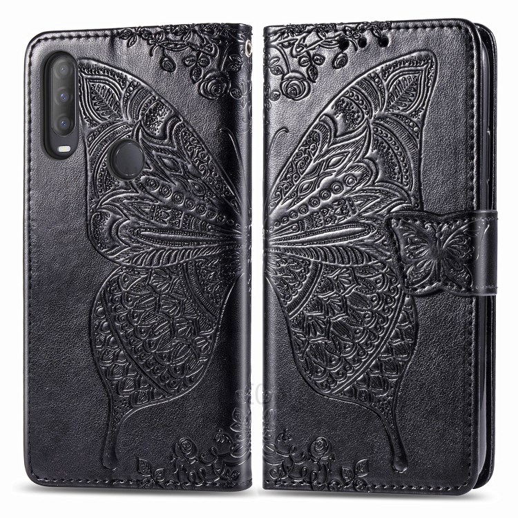 Imprint Big Butterfly Leather Wallet Phone Shell for Alcatel 1S (2020) - Black-2