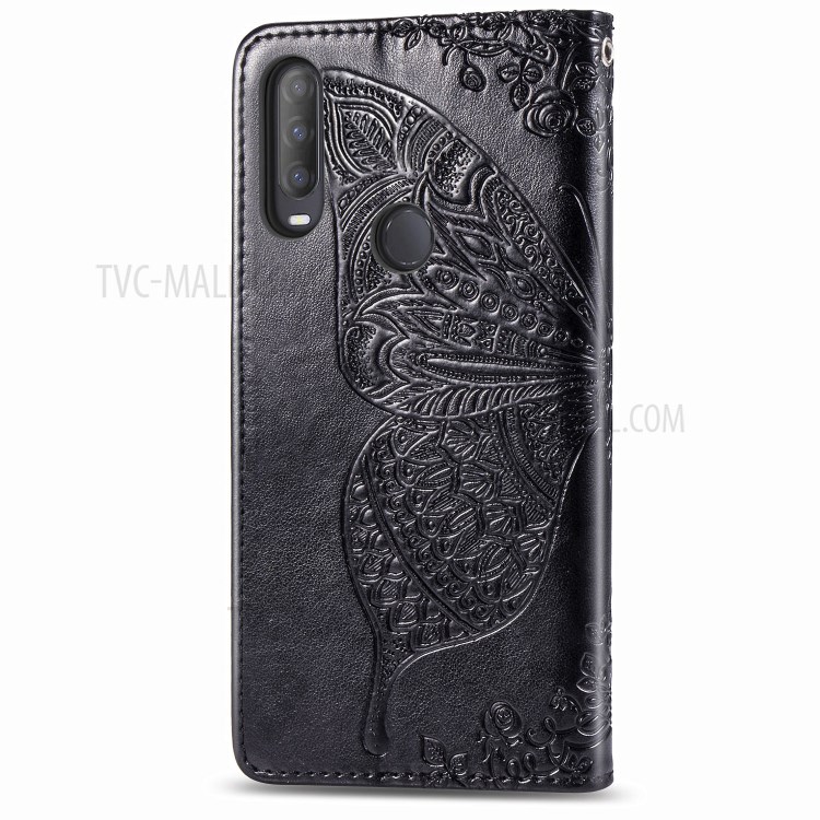 Imprint Big Butterfly Leather Wallet Phone Shell for Alcatel 1S (2020) - Black-4