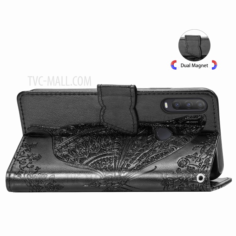 Imprint Big Butterfly Leather Wallet Phone Shell for Alcatel 1S (2020) - Black-7
