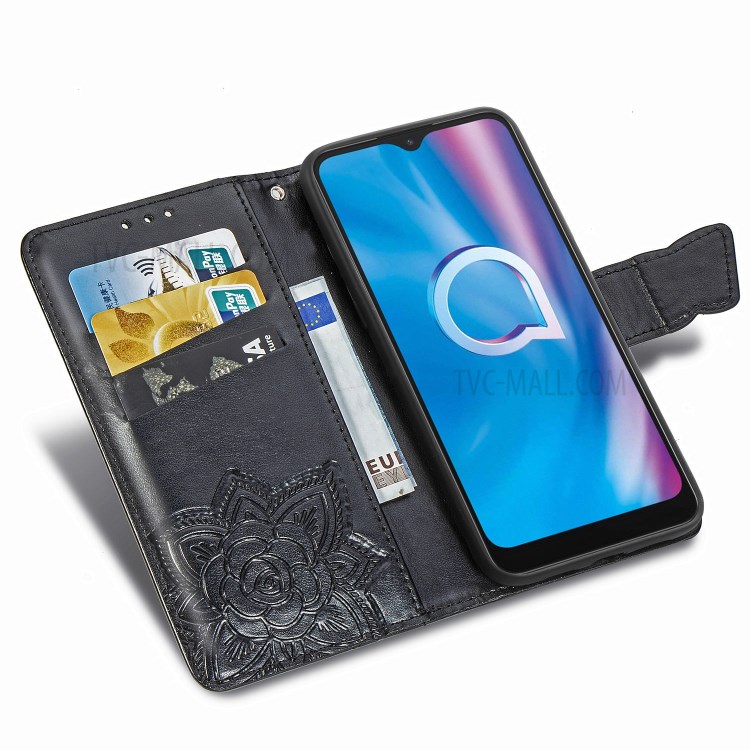 Imprint Big Butterfly Leather Wallet Phone Shell for Alcatel 1S (2020) - Black-8
