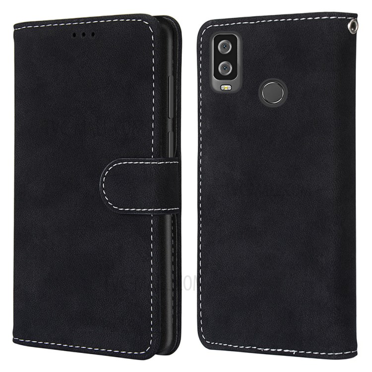 Retro Style Matte Leather Case Phone Cover Wallet Stand for Alcatel 1L (2021) / Alcatel 3L (2021) - Black-1
